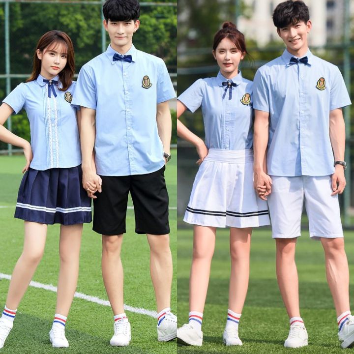 Korean Style School Uniform Suit Female Student Clothes Spring and Summer Short Sleeves College Style Junior High School Student Two-Piece Suit British Style Sportswear