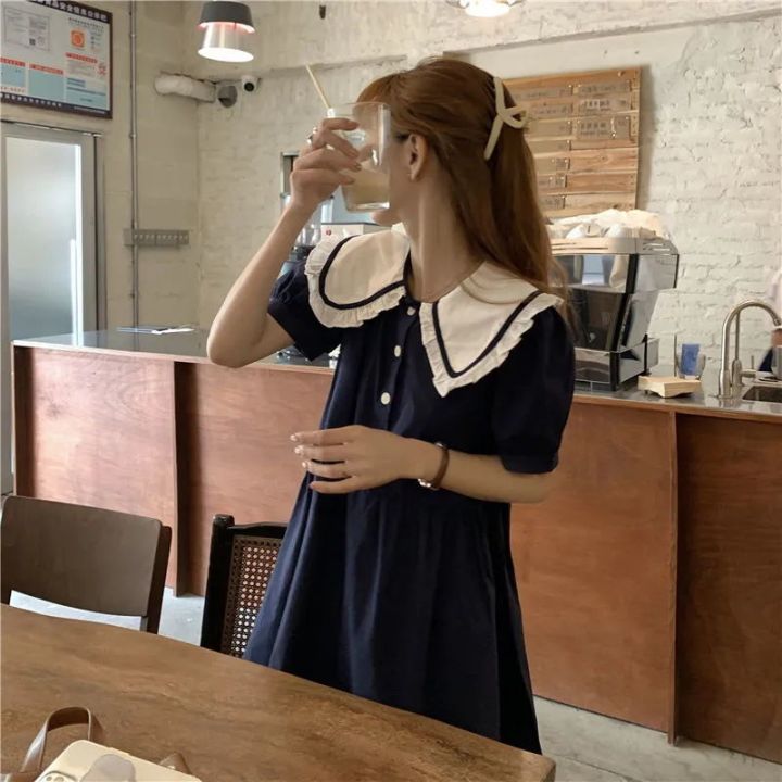 Summer%20New%20Sweet%20Retro%20Japanese%20Style%20Doll%20Collar%20Dress%20Female%20Students%20Korean%20Style%20Mid-Length%20All-MatchingaWord%20Dress%20-%20Image%202
