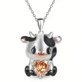 Cute Fashion Cute Cow Hugs Exquisite Heart Shape Crystal Pendant Necklace For Women Necklace Perfect Gift For Girls Ladies. 