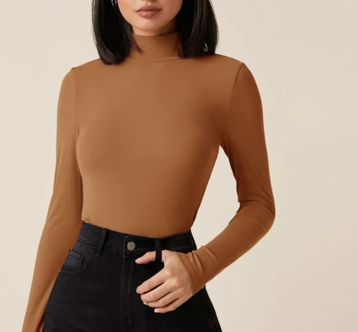 Long%20Sleeve%20Mock%20Neck%20Crop%20Top%20Women's%20Casual%20Solid%20Color%20T-Shirt%20Soft%20Fabric%20Short%20Length%20Top%20-%20Image%209