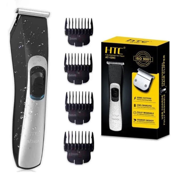 HTC AT-129C Mens Washable Cordless Rechargeable Hair Trimmer Electric Clipper Precision Cutting Saloon Barber Salon Razor Automatic T-Blade Power Cut Machine Man Beard Styler Fading Blending Hair Clipper Hair Shaver Hairclippers Best Beard Trimmer Barber