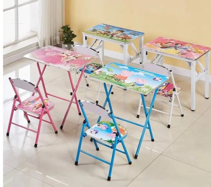 Table for Kids STUDY TABLE |Relaxdays Folding Children's Furniture Set, Metal Folding Chair & Table, Princess Motif, Space-Saving Foldable |LMH395LKG |eMALL