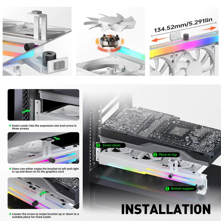 2%20In%201%20Rgb%20Gpu%20Holder%20With%203x80mm%20Fans%20Argb%20Horizontal%20Graphic%20Cards%20Bracket%20Video%20Support%205v3pin%20Radiator%20Cooling%20Fan%20-%20Image%205