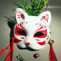 Japanese Hand-Painted Half Face Fox Kitsune Mask Halloween Cosplay Masquerade. 