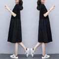 Yfashion Women Cotton Short Sleeves Dress Simple Elegant Solid Color Round Neck A-line Skirt Loose Casual Dress With Pockets. 