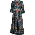 Printed Chiffon Dress All-Matching Women 2023 Summer New Bell Sleeve Ethnic Style Fashion High Quality Large Swing Skirt. 