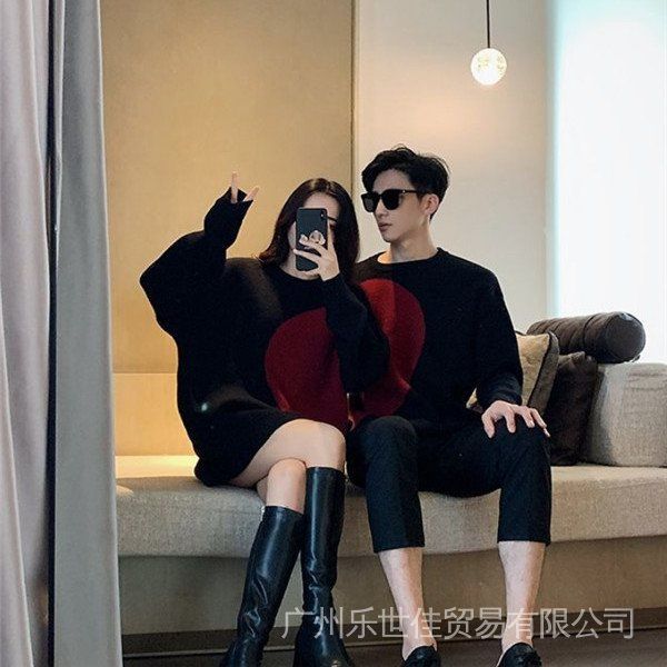2024 Autumn New Love Couple Wear Christmas Red Sweater Women's round Neck Soft and Glutinous Long Sleeve Sweater Top