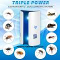 Electronic insect repellent-2*Ultrasonic Electromagnetic Pest Repellent Control 2*Packing box-white&blue. 