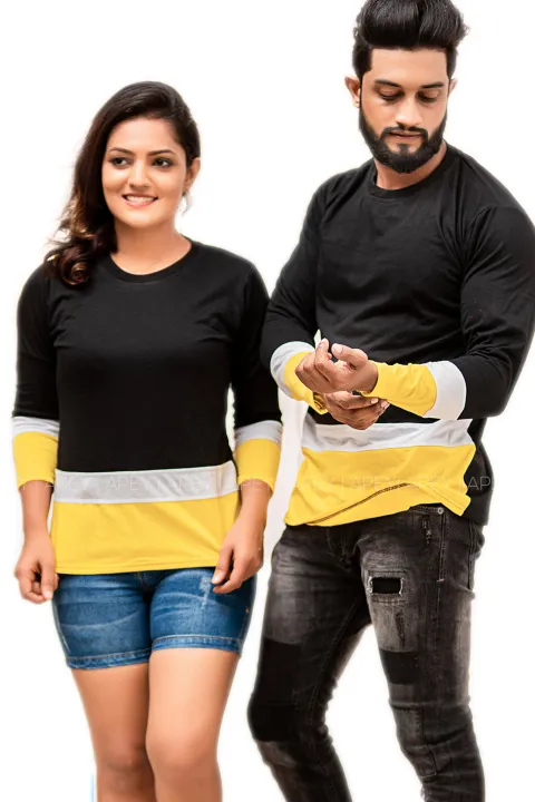 Black%20&%20White%20Yellow%20Bottom%20Line%20Long%20Sleeve%20Couple%20T%20shirts%20%7C%20AS539%20,%20t%20shirt%20for%20men,%20t%20shirt%20for%20girls%20-%20Image%202