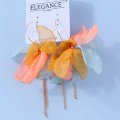 【Parchment & Lace】Elegance Golden Hoop Earring Pink Yarn Flower Bohemian Style Long Chain Tassel Earrings Round Copper Fashion Jewelry Gift. 