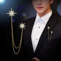 Women Men Star Chain Brooches Pins Metal Rhinestone Jewelry Party Brooch Gift Yao Store. 