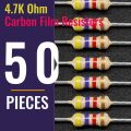 50 PCS | Resistors 1/4W 4.7k Ohm Resistance Axial Lead 4 Bands Carbon Film Resistor for DIY Electronic Circuits Projects / Repairing. 