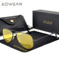 AOWEAR Brand 3025 Goggles Vision Night Glasses for Driving Polarized Aviation Yellow Sunglasses Men Night Vision Pilot Eyewear. 