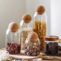 Food Storage Jars with Wood Lid Cork Ball Stopper Glass Jars Set 3Pcs For Storage Food Handmade Borosilicate Glass Canister Jar. 