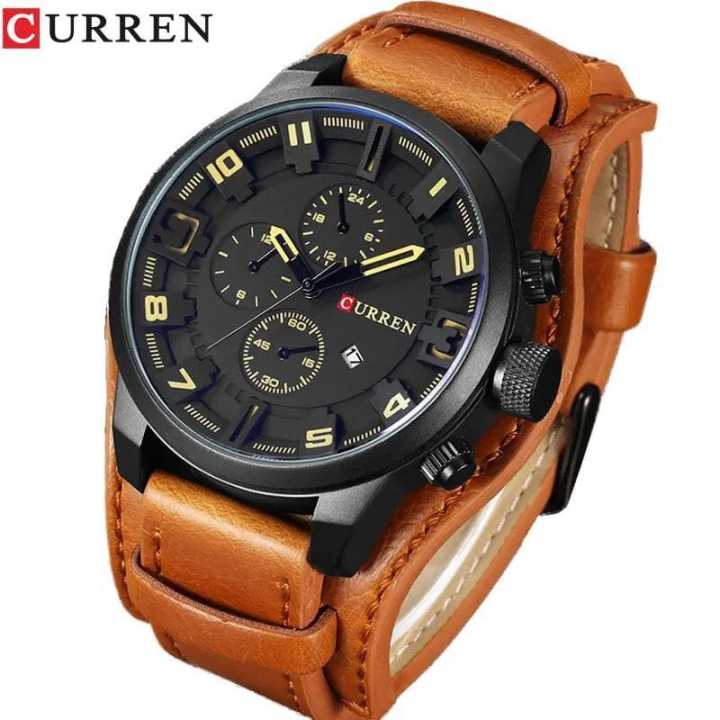 Curren Date Luxury Sports Lather Strap Watch Random Color