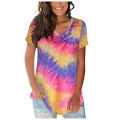 2023Years European And American-Style New Women's ClothingVCollar Loose Tie-Dyed Short SleeveTT-shirt Blouses. 