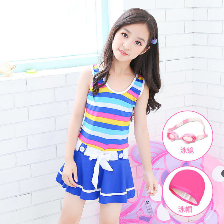 Children's%20Swimsuit%20Female%20One-Piece%20Skirt%20Conservative%20Medium%20and%20Big%20Children%20Cute%20Baby%20Student%20Western%20Style%20Summer%20Swimsuit%20Set%20-%20Image%204