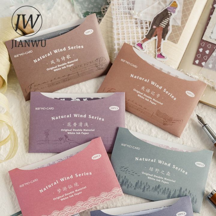 JIANWU 30 Sheets Natural Wind Series White Ink Material Paper Litmus Paper Writing Paper Creative DIY Collage Decor Stationary