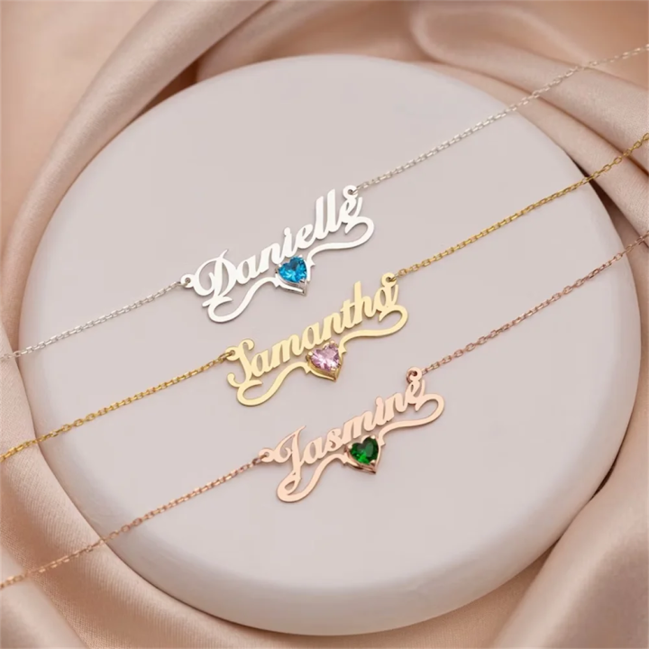 18K Gold Personalized Name Necklace with Birthstone Custom Name