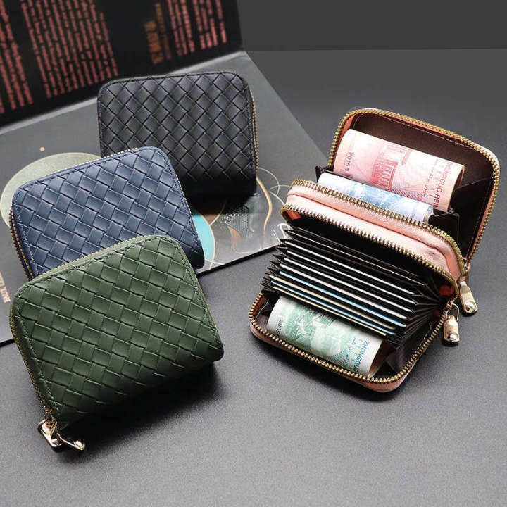 New Accordion Holder Trendy Woven Pattern Wallet Large Capacity Multi-Functional Clip High-End Card Case