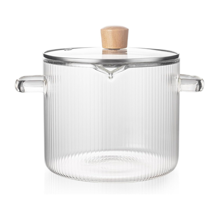 Glass Cookware Simmer Pot, Glass Cooking Pot with Lid-1.8L(60oz)