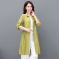 Thin Jacket for Summer Women's Mid-Length Shirt Stylish Loose plus Size Solid Color Trench Coat Cardigan Fashionable Outer Wear Top. 