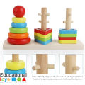 Wooden Rainbow Column Tower Stacking Rings Toy Classic Stacker Wooden Shape Color Recognition Sorting & Stacking Block Puzzle for 3-6 Year Olds. 