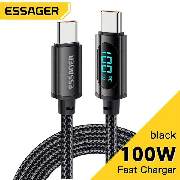 Essager PD 100W USB Type C Cable To USB C 7A Fast Charging Charger Wire Cord for OPPO Realme Huawei Poco Samsung Data Display Cable