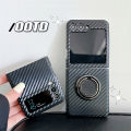 HOCE Carbon Fiber Pattern Ring Holder Phone Case for Samsung Galaxy ZFlip 5 ZFlip 4 ZFlip 3 Cases with Ring Bracket Shockproof Hard Cover. 