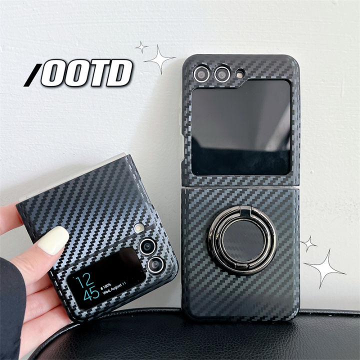 HOCE%20Carbon%20Fiber%20Pattern%20Ring%20Holder%20Phone%20Case%20for%20Samsung%20Galaxy%20ZFlip%205%20ZFlip%204%20ZFlip%203%20Cases%20with%20Ring%20Bracket%20Shockproof%20Hard%20Cover%20-%20Image%209