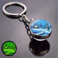 Keychain Pendant Glow In The Dark Key Ring Double-sided Glass Ball Keyring Christmas Snow Keychain Glow In The Dark Keychain. 