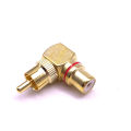 2Pcs Copper L-shaped RCA right angle elbow 90 degree head signal cable. 