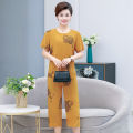 Mother's Day New Mom Summer Ice Silk Two-Piece Suit Middle-Aged and Elderly 5060 Age-Old Loose Fashion Ice Silk Suit. 