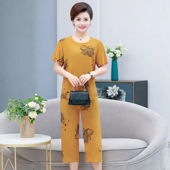 Mother's%20Day%20New%20Mom%20Summer%20Ice%20Silk%20Two-Piece%20Suit%20Middle-Aged%20and%20Elderly%205060%20Age-Old%20Loose%20Fashion%20Ice%20Silk%20Suit%20-%20Image%206