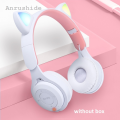 Anrushide 2025 New Wireless Headphone Flash Light Cute Cat Bluetooth with Mic 【2025 Version】 Control LED Stereo Music Helmet Phone Bluetooth Headset Gift. 