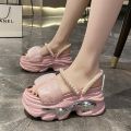 Platform Rhinestone Women's Sandals Height Increasing Insole Super Hot 2024 Summer Wedge Fairy Style Two-Way Muffin Roman Sandals. 