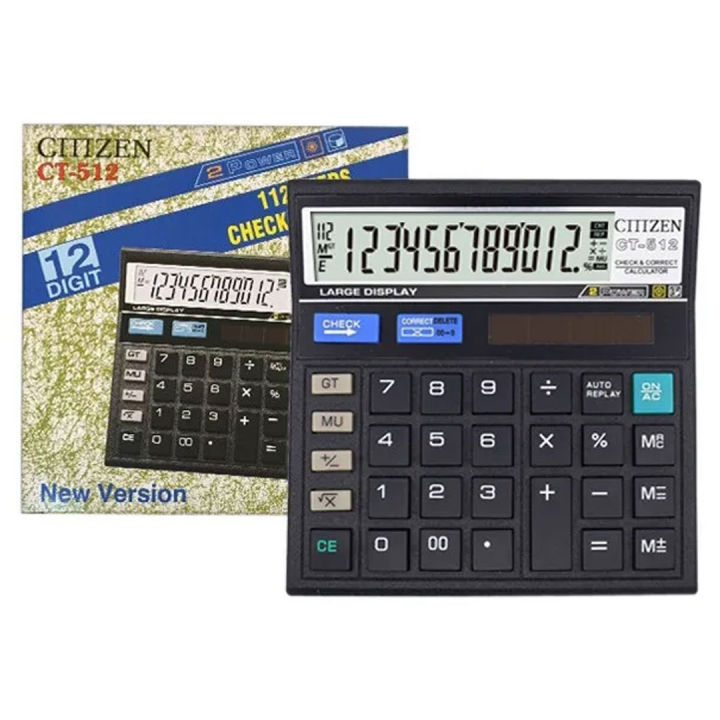 Citizen 12 Digits Calculator - Large 12-Digit CT 512 Calculator  With Check & Correct Function, Solar Battery Dual Power Electronic  Calculator, Large Computer Keys Electronics Calculator For Office School Calculating