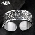 S999 Pure Silver Handmade Men's Retro Wide Face Personality Fashion Silver Bracelet   Glossy Concave Carved Sterling Silver Bracelet. 