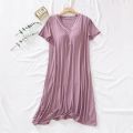 2023New Padded Nightdress Women's SummerVCollar Thin Bra-Free Loose Large Size Short Sleeve Home Wear. 