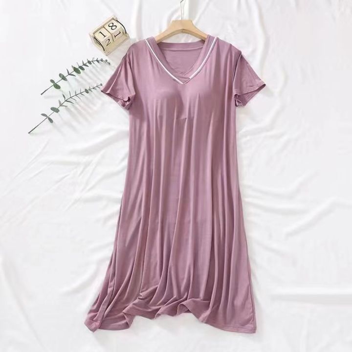 2023New%20Padded%20Nightdress%20Women's%20SummerVCollar%20Thin%20Bra-Free%20Loose%20Large%20Size%20Short%20Sleeve%20Home%20Wear%20-%20Image%204