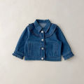 New Autumn Children Fashion denim coats girl baby Ruffle Long sleeve casual tops Kid Cotton solid simple jacket Infant Costume. 