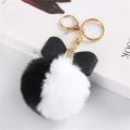 【HOT】 Creative Faux Fur Pom Pom Keychain Women Girls Bag Pendant Rhinestone Pu Leather Bow Keyring For Wallet Accessory. 