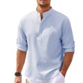 Cotton Linen Men's Long-Sleeved Shirts Spring Autumn Solid Color Stand-Up Collar Casual Beach Style Plus Size S-5XL. 