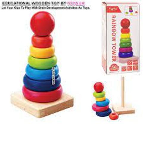 Colorful Baby Price Brilliant Basics Rock a Stack Learn Colors Stacker Rainbow tower Wooden block baby toys stacking ring pattern education toys for Kids