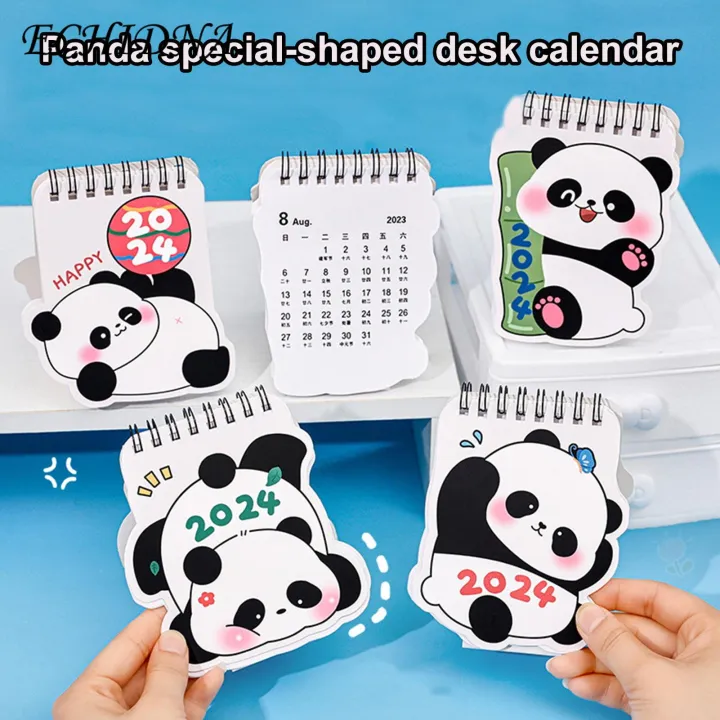 Desk Calendar for Students Desk Calendar Cartoon Panda Pattern 2024 Manage Time Plan Tasks Mini Calendar for Home School Office Stand Out Desk Calendar