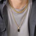 Double Layer Necklaces for Men Geometric Square Pendant Wheat Box Cuban Chain Cool Boy Collar Necklace. 