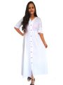 White Viscose Long Frock Women's Maxi Dress Summer Casual Elegant Loose Fit Gown. 