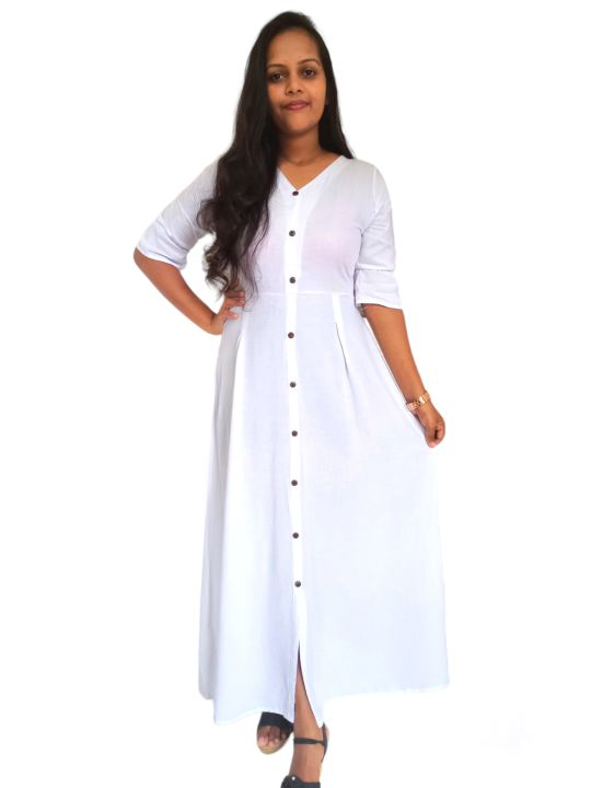 White Viscose Long Frock Women's Maxi Dress Summer Casual Elegant Loose Fit Gown