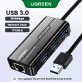 UGREEN USB 3.0 2.0 Hub Ethernet Adapter 10/100/1000 Gigabit Network Converter with USB 3.0 Hub 3 Ports Compatible for Nin,t,en,do Switch, Windows Surface Pro, MacBook Air/Retina, iMac Pro, Chromebook, PC. 