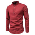 〓Highest Level〓COD〓2025 Cross-Border Foreign Trade Men's Fashion Slim Fit Solid Color Long Sleeve Business Stand Collar Cotton Linen Half-Open Men's Shirt 〓COD〓. 